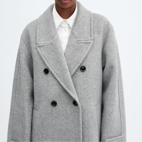 Mango Elegant Gray Double-Breasted Pea Coat - Picture 2 of 6